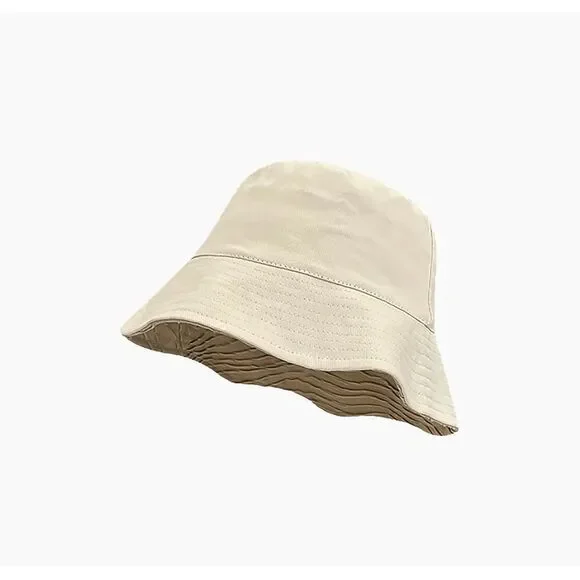 Stylish Beige Bucket Hat Textured Sun Protection Beach‎ Vacation Accessory - Picture 2 of 2